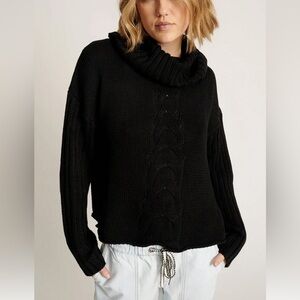One Teaspoon CLASSIC CHUNKY ROLL NECK KNIT SWEATER BLACK size XL NWT